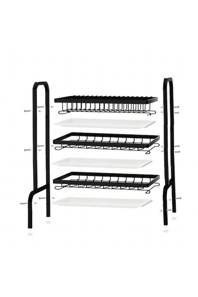 Optim Solution Folding Dish Drainer, 3-Tier, XXL Dish Rack, Stainless Steel, Extra Space, 61 x 53 x 23.5 cm
