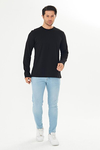 TRENDHİLL Ανδρικό μπλουζάκι με μακρύ μανίκι από βαμβακερό λαιμόκοψη μεγάλου μεγέθους μαύρο 5020B-S