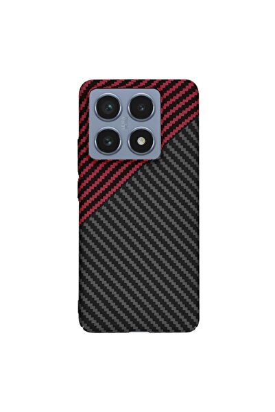 SKYDDAR INNOVATION Case for Xiaomi 14T Pro, carbon texture, Carbonite FiberShell, sticker set, Dark Red