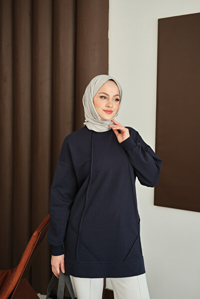 LOCCO Women's Front Stitch Detail Tunic Navy Blue