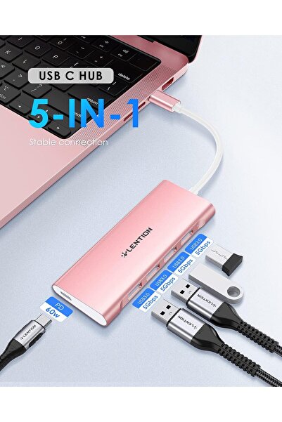 LENTION C31 USB C Hub with 4 USB 3.0 Ports (Rose Gold)