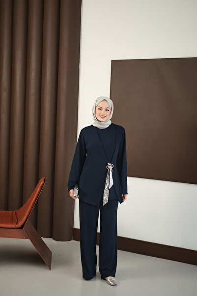 LOCCO Жіночий шарф з деталями, комплект, синій