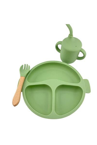 NO BRAND Silicone baby tableware set, 5 pieces – Green, BPA free
