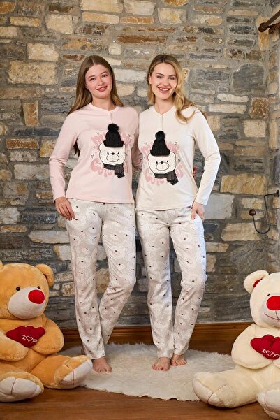 Cossy By Aqua Aqua 26235 pink bear pompom half button pajama set