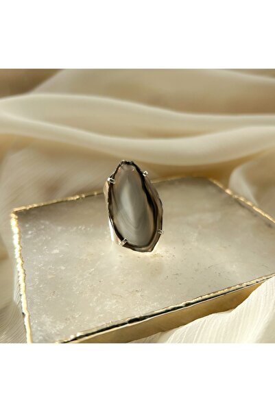 Moonlight Jewelry Basalt Stone Adjustable Ring - Gray Agate