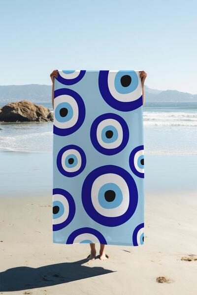 Dolce Mariee Digital Print Beach Sea Towel Nazar Boncuğu Patterned Peshtamal ...