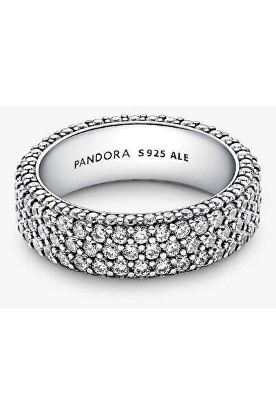 Pandora Ring with three rows of Pave Zirconia style elements in 925 Silver - 54
