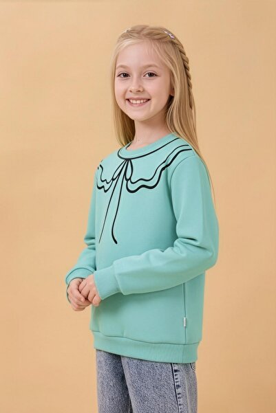 Perendi Χειμερινό φούτερ για κορίτσια με λαιμόκοψη με τύπωμα επένδυση fleece - Çağla