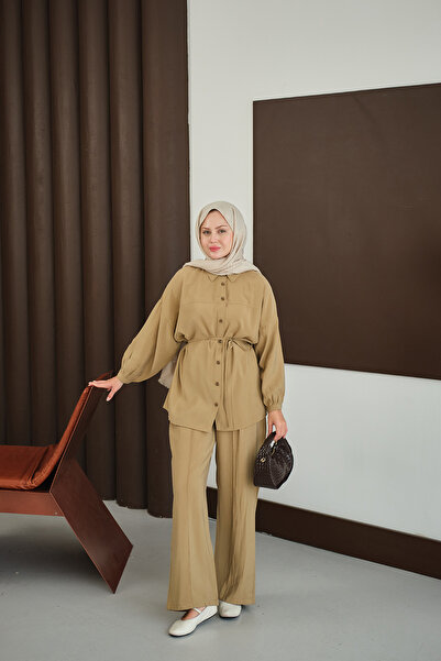 LOCCO Women's Tie-Waist Two-Piece Set Mustard