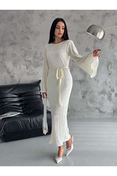 UNBOX Pleated Midi Dress – Off white