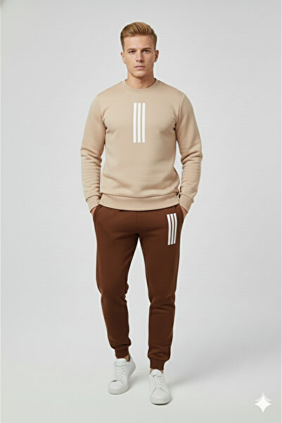 NİCE Unisex-Men's Line Patterned Bottom Top Set Men/Women Hooded