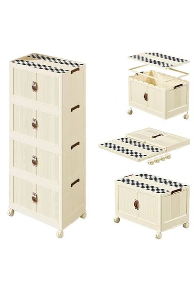 Optim Solution Dulap de depozitare pliabil, modular, cu roți, 4 compartimente, 88 x 38 x 25 cm, bej