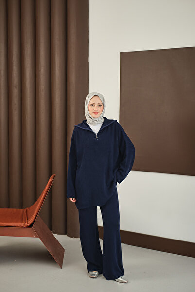 LOCCO Жіночий трикотажний комплект з блискавкою, синій