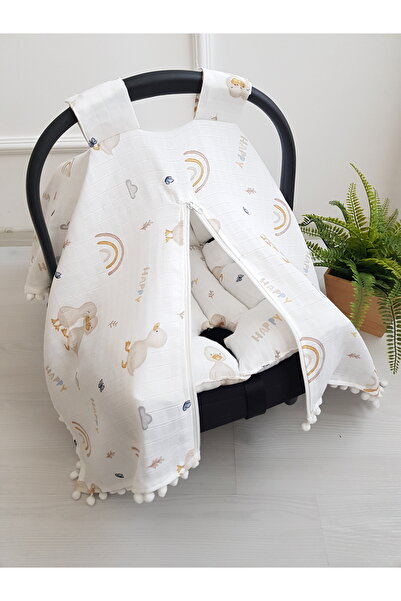 artıbebe %100 Pamuk Ördekli Minderli Fermuarlı Müslin Puset Örtüsü Seti 75x100 cm