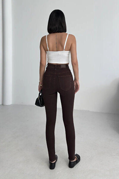 Coşkun GİYİM Women's High Waist Ankle Length Skinny Jeans Brown 815-78