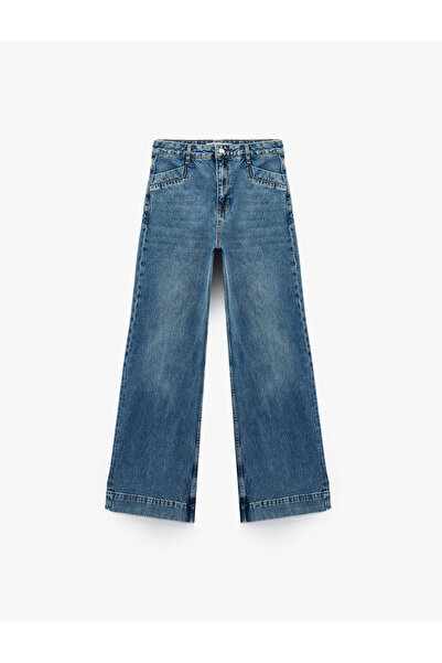 Koton Βαμβακερό τζιν παντελόνι με φαρδύ πόδι - φαρδύ μπατζάκι τζιν