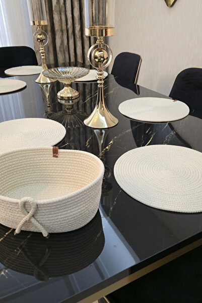 KAAN HOME 6-Piece Supla Bread Basket Set with 1 Lidless Bread Basket, White Color Patterned Presentation Basket