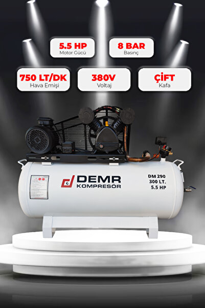 Demr Kompresör Hava Kompresörü Pistonlu 300 Lt 2 Kafa 8 Bar 5.5 Hp IDM290