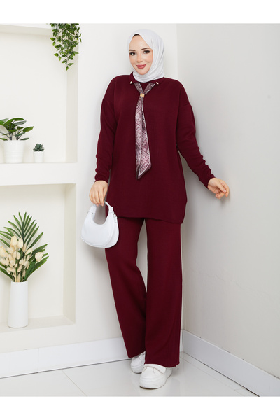 KAYA BUTİK Knitwear Tunic Set with Scarf and Trousers