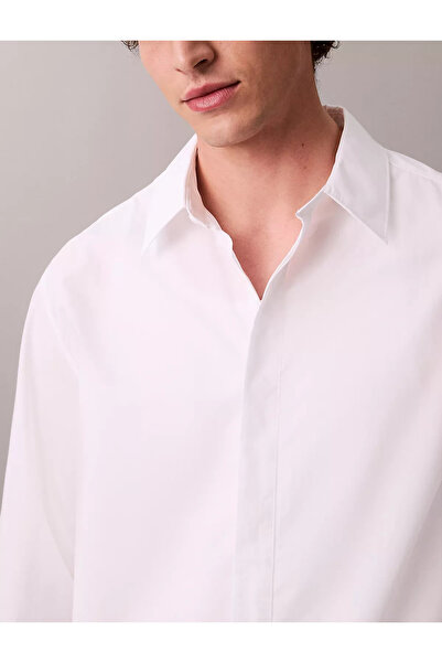 Calvin Klein Men's 100% Cotton Comfortable Fit Long Sleeve White Shirt Lv04Le101G-Yaa