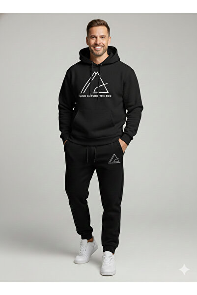 NİCE Σετ αθλητικής φόρμας με κουκούλα Premium με τρεις κλωστές, βαμβακερή επένδυση, Motivational B με τύπωμα Sports Men O oversized