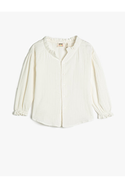 Koton Shirt Cotton Long Sleeve Elastic Cuff Mock Neck