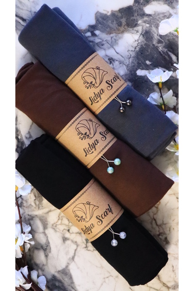 Lidya Şal Yumuşak Dokulu Jersey Penye Şal Seti Şal Klipsi Hediyeli (SİYAH KAH...