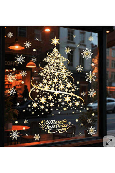 Onur Reklam Gold Yıldızlı Yılbaşı Ağacı Vitrin Sticker – Merry Christmas Cam ...