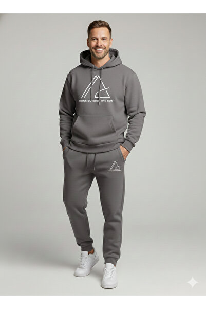 NİCE Three Thread Compact Inside Cotton Motivational B Printed Sports Men O Oversized Hoodie Premium Tracksuit Set