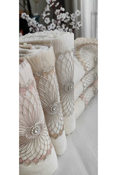 A.Z.H. (Set of 6) 50X90 Cm. Gilded Lace Velvet Texture Pleated Hand and Face Luxury Towel Set