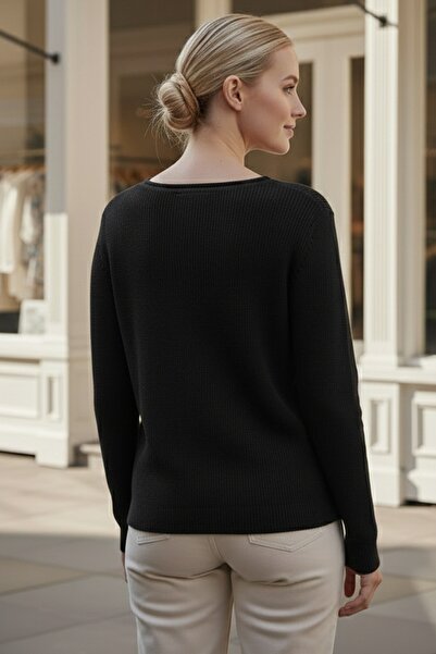 Chiccy Black Boat Neck Long Sleeve Thessaloniki Knit Casual Oversized Knitwear Sweater 66 68