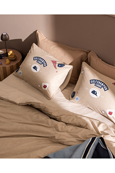 Madame Coco Ruben King Size 100% Cotton Ranforce Printed Duvet Cover Set - Beige