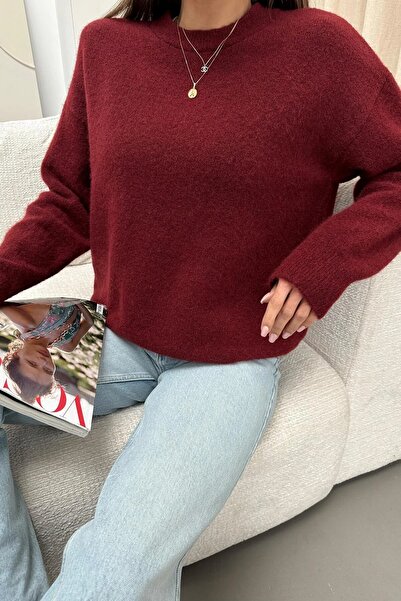 HARMONY GLOBAL Burgundy Soft Fuzzy Oversized Women's Knitwear Sweater – Winter Knitwear Comfortable Fit 2373