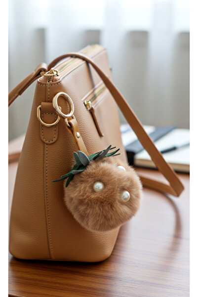 Mufincollection Beige Plush Pineapple Keychain – Cute Design with Pearls, Bag and Keychain Accessory