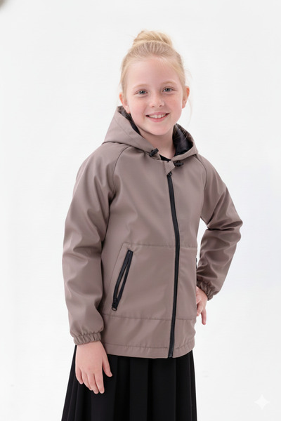 blayn jeans Girl's Dark Cream Lined Waterproof and Windproof Double Zipper Raincoat