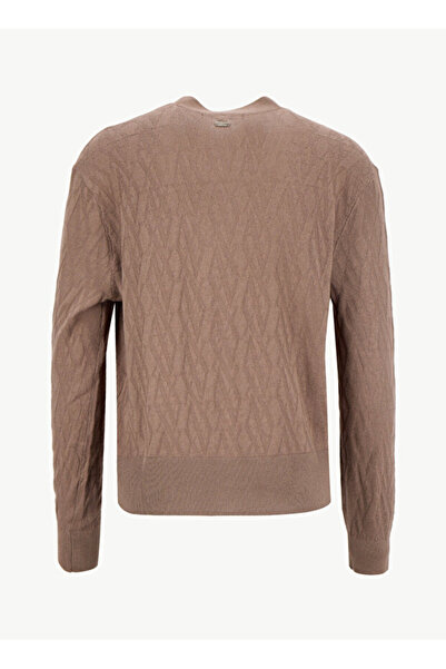 Armani Exchange Women's Regular Fit V-Neck Ax Logo Detailed Long Sleeve Brown Cardigan Xw001315 Af16619-F1039