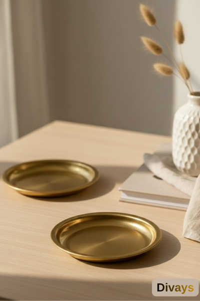 DİVAYS 11 cm Gold Metal Presentation Plate |   Luxury Serving Plate Mezelik Steel Coaster