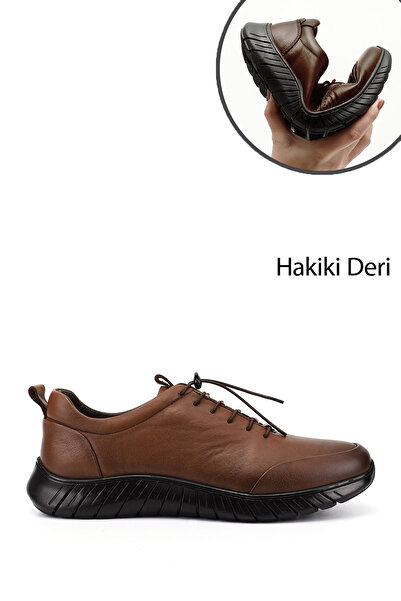 GÖNDERİ(R) Men's Tan Antique Lace-Up Rubber Sole Genuine Leather Sneakers