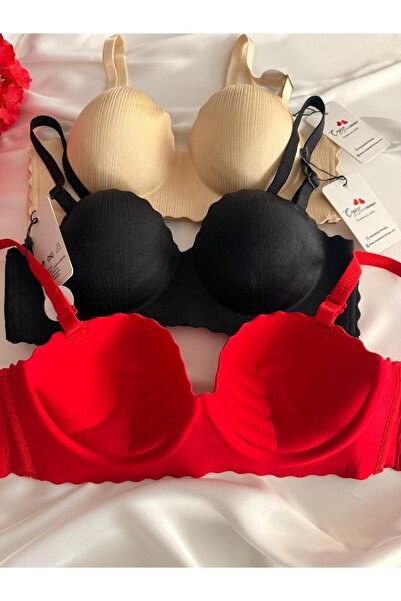 cdh çeyize dair herşey Padded Supportive Non-Marking Women's Bra (Red/Black/Skin)