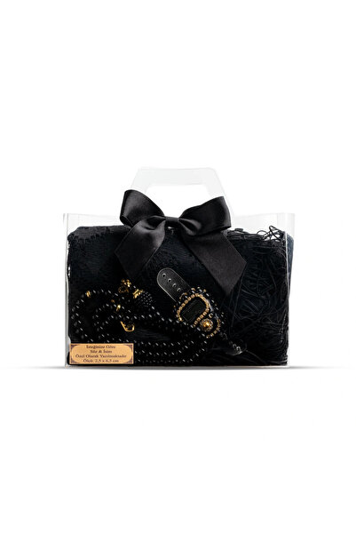 Hayrat Neşriyat Молитвени броеници + дантелен шал + молитвен брояч, подаръчен комплект (ацетатна кутия, черна)