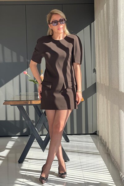 MİSLİNA BUTİK Kahve Mini Elbise Boy Elbise