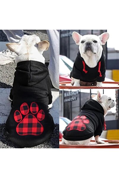 ADLUMUS Black hoodie for small and medium sized dogs, Dog Paw Print in black and red plaid, L