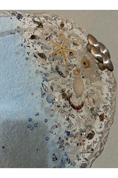Pelince Handmade Sea-Themed Epoxy Presentation Tray |   Real Seashell Ocean Design |   24X34 cm
