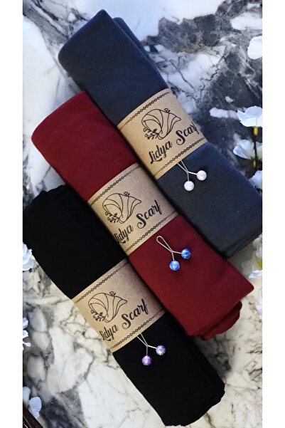 Lidya Şal Yumuşak Dokulu Jersey Penye Şal Seti Şal Klipsi Hediyeli (SİYAH KOY...