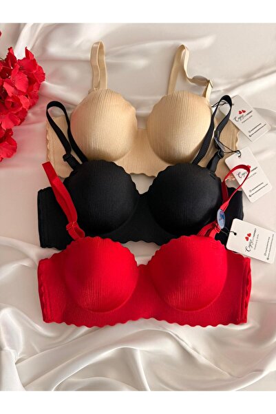 cdh çeyize dair herşey Padded Supportive Non-Marking Women's Bra (Red/Black/Skin)