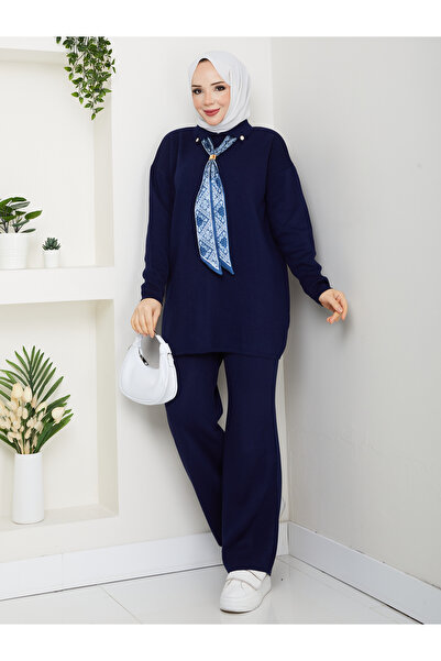 KAYA BUTİK Knitwear Tunic Set with Scarf and Trousers