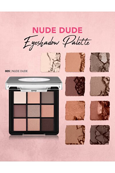 Flormar Kremsi Dokulu & Mat Bitişli/Işıltılı 9'lu Kompakt Göz Farı Paleti - 005 NUDE DUDE