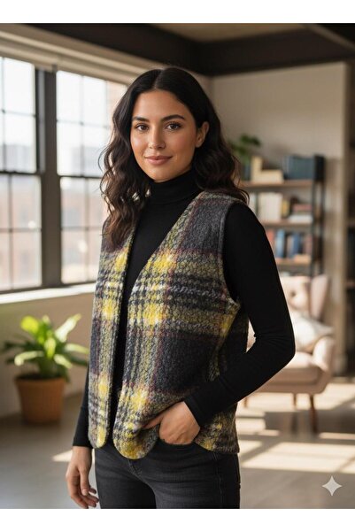 AGORATEKSTİL Жіночий оригінальний італійський картатий жилет