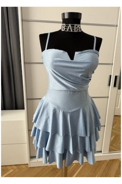 OEM Blue evening dress with ruffles – Elegance and refinement, size XS-S INTL