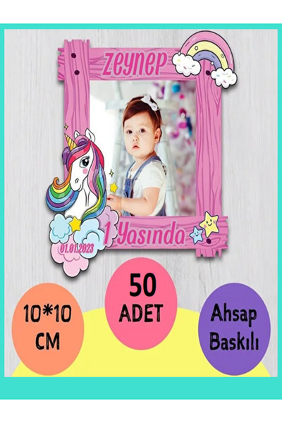 wonderlike Doğum Günü Fotoğraf Baskılı İsim Yazılı Magnet 50 Adet